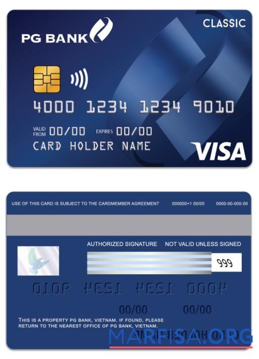 Printable Vietnam PG Bank visa classic card download for verification